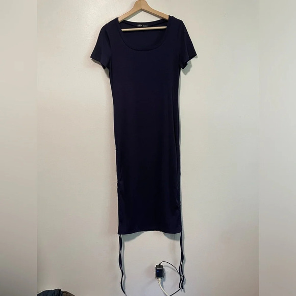 Shein Women’s Navy Blue Drawstring Ruched Side Scoop Neck Dress - Medium - Picture 3 of 10